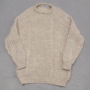 Vintage Patrick Malin Donegal Sweater Mens Large Cream Wool Ireland Fisherman